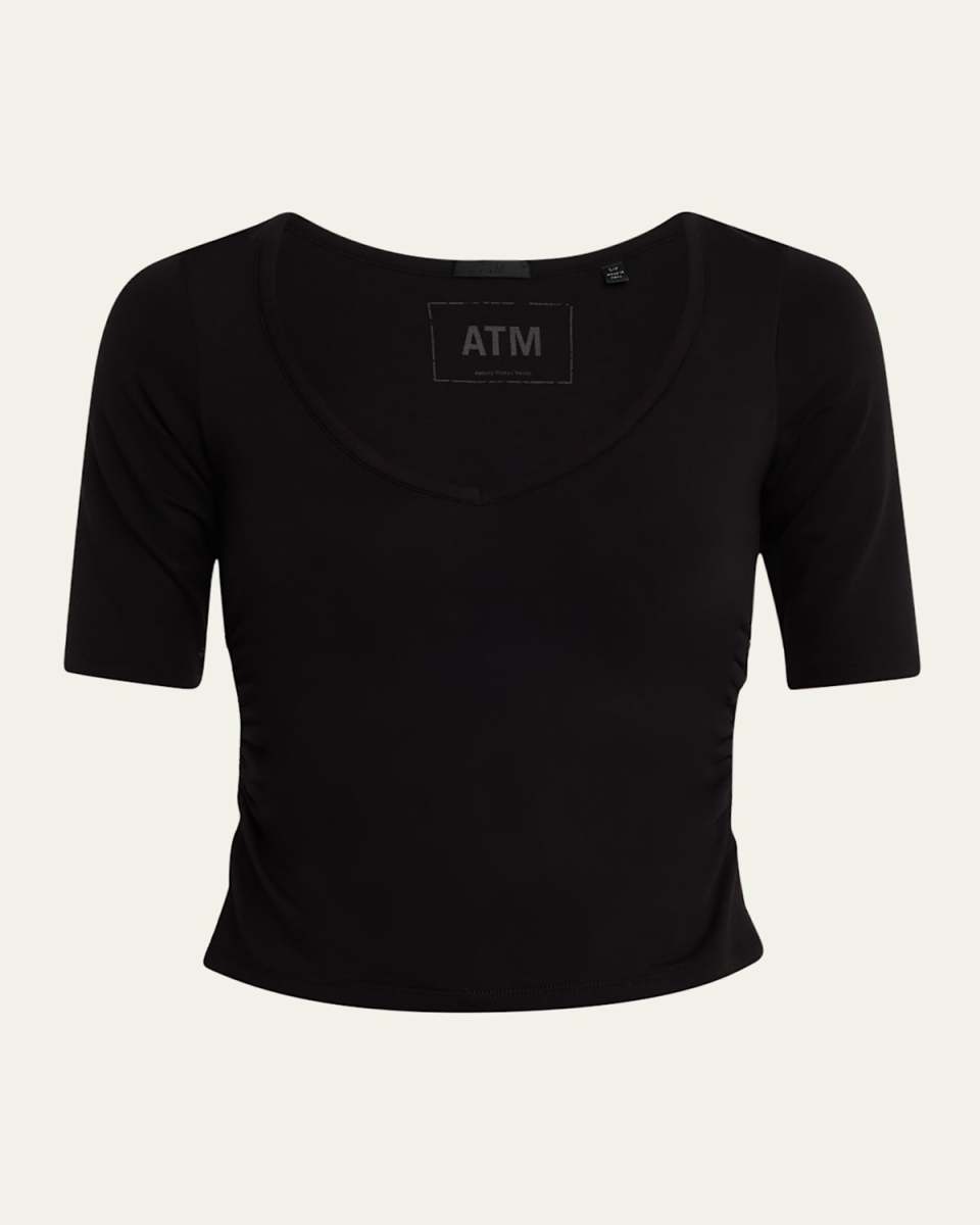Pima Cotton Elbow Sleeve V-Neck Tee